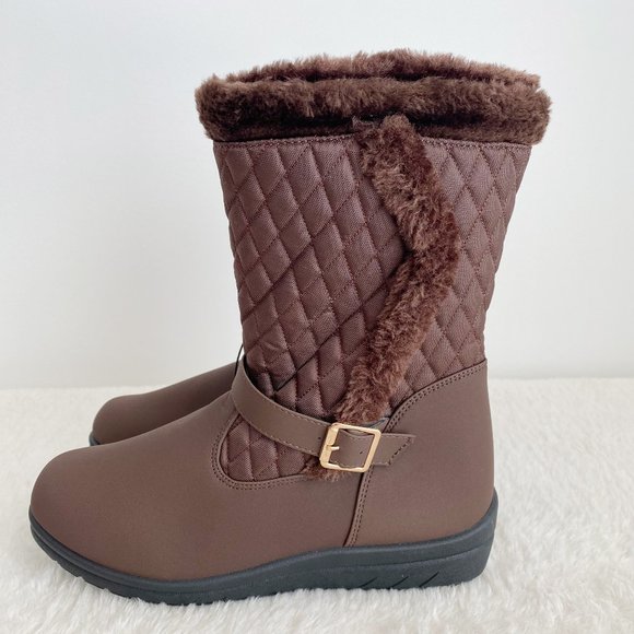 Cherokee Women's Mid Calf Boots, Zip Side, Faux Fur Lining, Brown, Size 9 - Picture 5 of 11